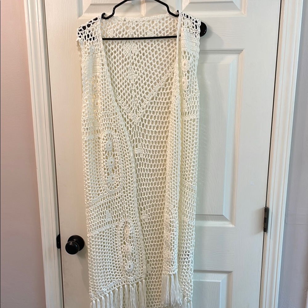 Cream Crochet Fringe Vest